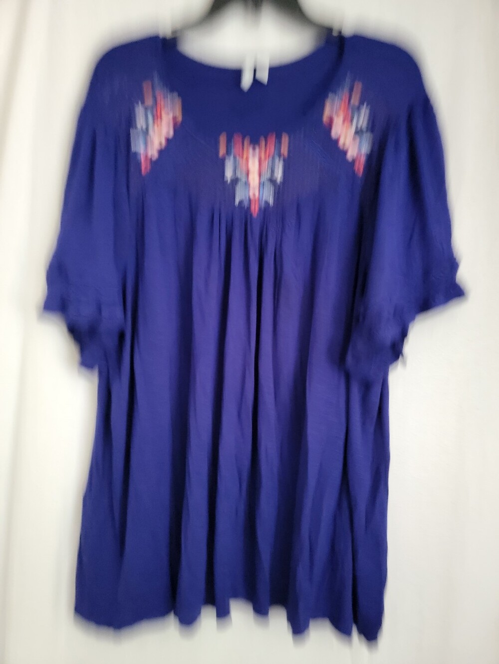 Blue Embroidered Women's Peasant Top